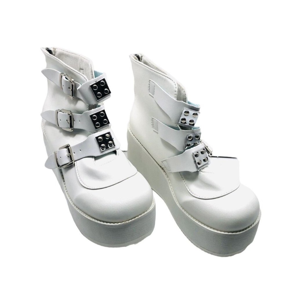 LUCKY STEP Women Platform Chunky Ankle Boots - Round Toe Zipper Wedges High